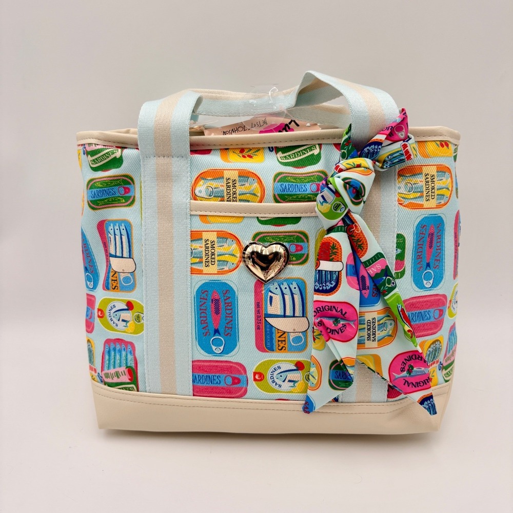 Luv Betsey by Betsey Johnson LBADIE Sardine Tin Print Tote Bag Blue Multi